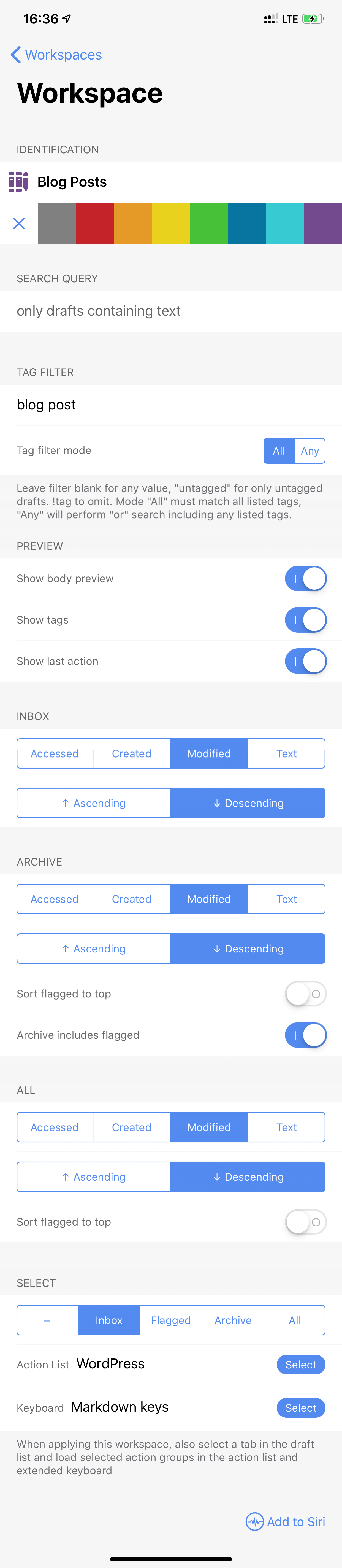 Drafts Workspace Settings Screen