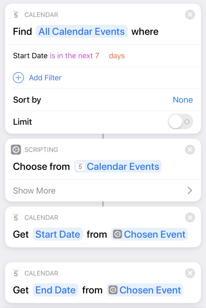 iOS 13 version of the same shortcut